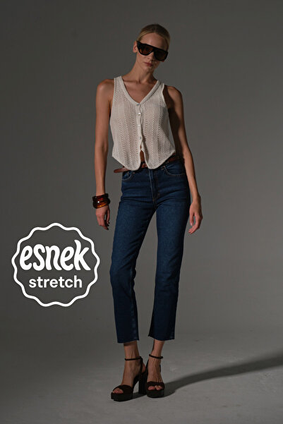 Maule Esnek Pamuklu Kumaş Kesik Paça 5 cep Skinny Slim Kadın Jean Pantolon @K...