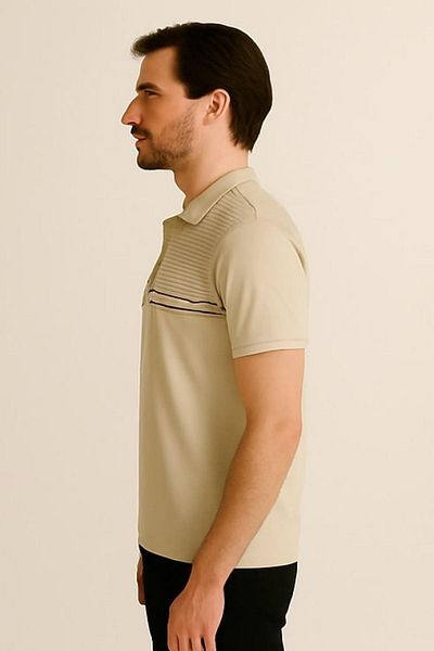 Maccali Men's Short Sleeve Striped Summer Cream Polo Neck T-Shirt