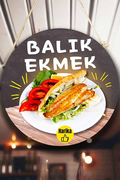 Nod Fish Bread Sign – Handmade Wooden Double Sided Hanging Shop Table & Street Food Decor