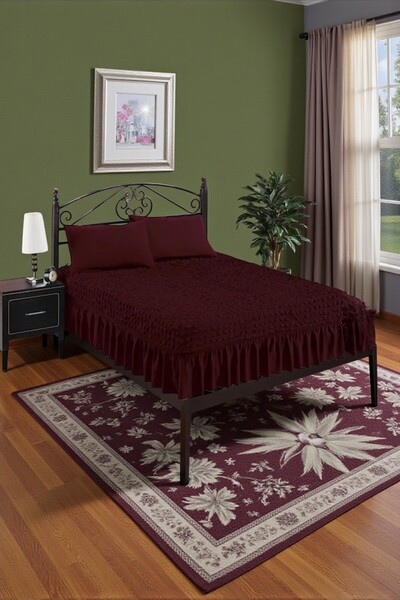 BBY HOME & DESIGN Bedspread Set, Dowry Holder, Double, Wrinkled, Lycra, 2 Pillowcases Included, Burgundy Color