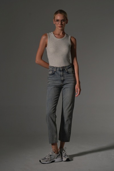 Maule Stretchy Cotton Fabric Cutout Leg 5 Pocket Skinny Slim Women Jean Pants @Kosova