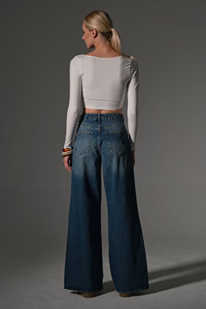 Maule Bő szabású, széles szárú, kényelmes, magas derekú Palazzo Jean farmer, laza női nadrág @Plaza