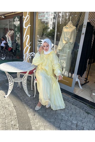 SEHARA 36-42 Compatible Standard Size/Dual Set/Yellow/Thin Muslin Fabric/Full Lined Inside/Skirt-Bluez 2-Piece Tk