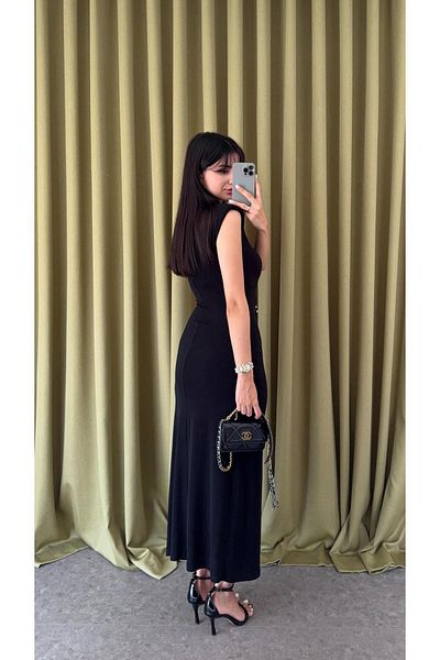 HAZELANNA Double Breasted Black Dress with Buckle Detail