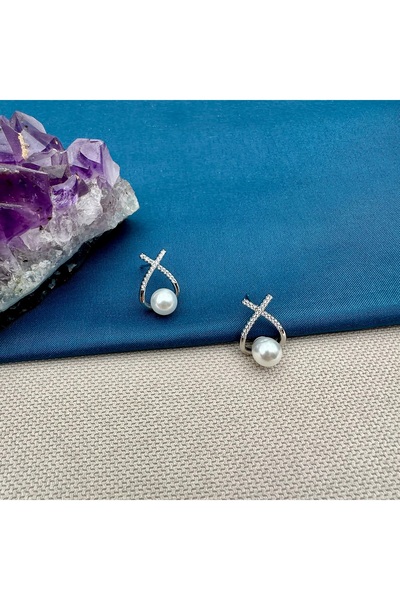 Opia Takı & Aksesuar Steel Zircon Stone Pearl Earrings