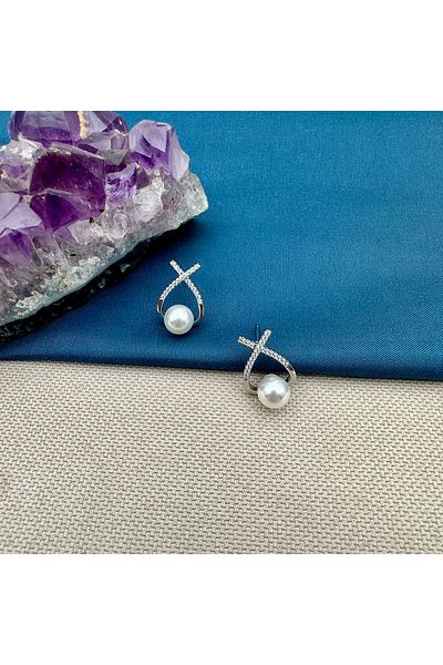 Opia Takı & Aksesuar Steel Zircon Stone Pearl Earrings