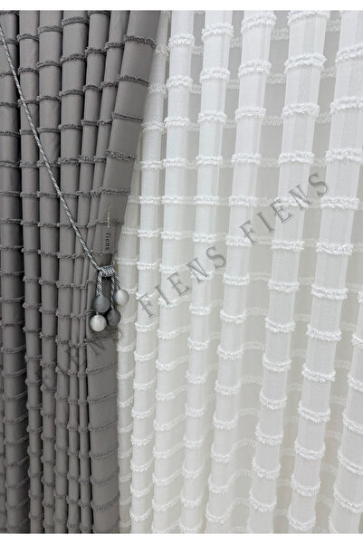 FİENS GRİ İTALYAN FON PERDE ŞERİTLİ PÜSKÜLLÜ KETEN 1/3 Sık Ütüistemez Brocol Hediye Tercih Edilen (TEK)