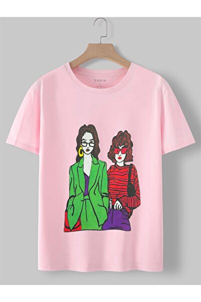 CLASSY.MODA Γυναικείο μπλουζάκι με στάμπα δύο χαρακτήρων, oversize, μόδας του...