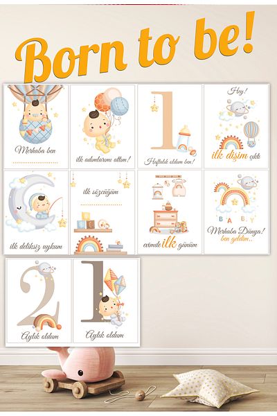 Yıldızistan Born to Be Baby – 20 Memory Cards & Development Set |   Newborn Gift, Birth Concept Photo Shoot