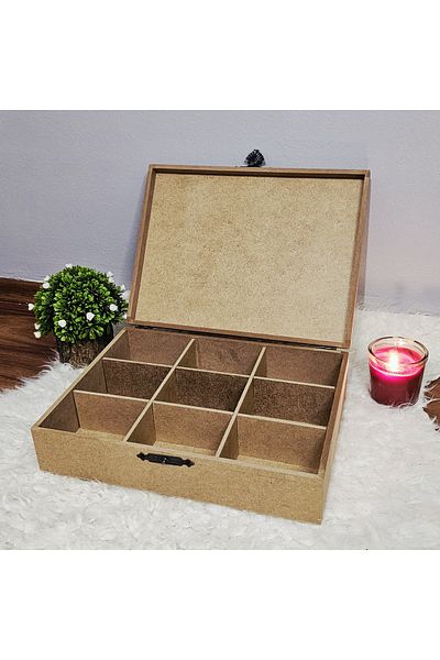 Tekir Store evinizi güzelleştirin Wooden Rectangular 9 Compartments Jewelry Watch Accessories Box Hobby Raw Paintable Mdf Storage Box