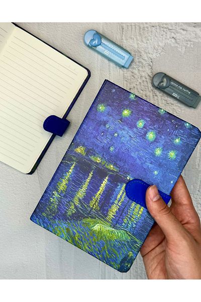 ZeCo Collection Van Gogh Starry Night Patterned Striped Hard Cover Magnet Notebook