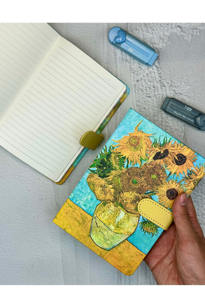ZeCo Collection Van Gogh 15 Sunflower Vase Patterned Striped Hard Cover Magnet Notebook