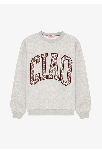 Quzu Leopard Patterned Text Printed Oversize Sweatshirt Grimelange