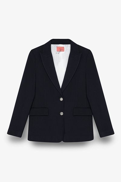 Quzu Straight Cut Buttoned Blazer Jacket with Flap Pocket Navy Blue