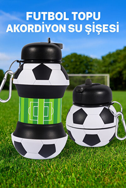 Mersi SHOP Futbol Topu Tasarımlı Katlanabilir Akordiyon Su Matarası 550 ml As...