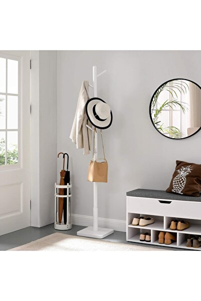 VASAGLE Clothes hanger, solid wood, tree-type, with 8 hooks, square base, 175cm, white