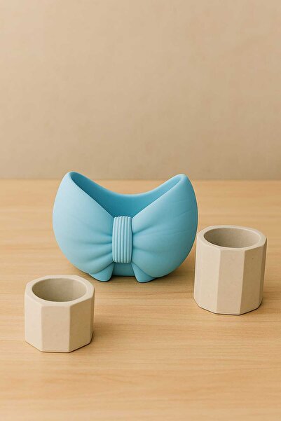 Sfmstore 3LÜ KURDELE TAŞTOZU Saksı Yapay SukulentLİK 8x7,5 Cm BOŞ Dekoratif Masa Üstü Kalemlik Çiçek Seti