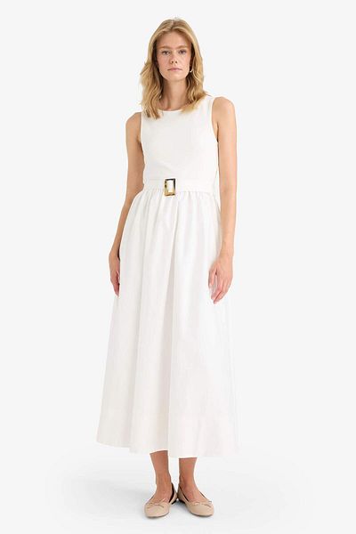 DeFacto Crew Neck Poplin Sleeveless Maxi Dress F8922Ax25Au