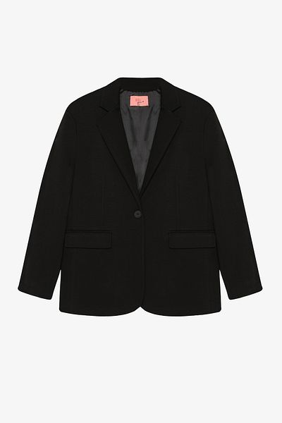 Quzu One Button Soft Textured Oversize Blazer Jacket Black