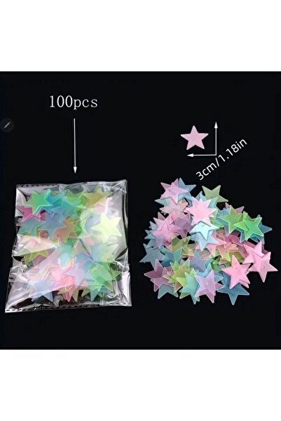 Alaa Butik Online Karanlıkta Parlayan Fosforlu Yıldız Seti - 50 Adet + Çift Taraflı Bant