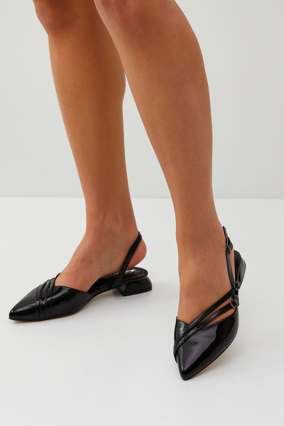 adelix Kadın Rugan Çok Bantlı Slingback Babet Siyah