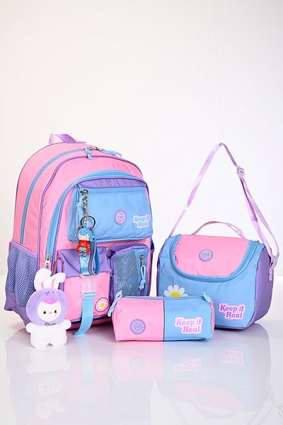 MUGGLE Mu-5930 Daisy Patterned School Bag Set of 3 – Backpack, Lunchbox and Pen Holder