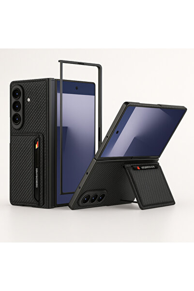 Rivor Samsung Galaxy Z Fold 7 Kılıf Kamera Korumalı Suni Deri Ve Karbon Arka ...