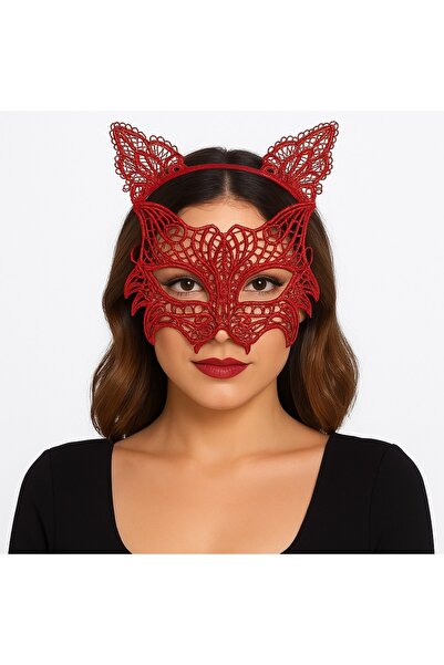 Skygo مجموعة قناع القط الدانتيل الأحمر وتاج الدانتيل - إكسسوار أزياء نسائي