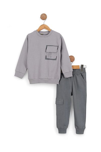 Ege Bebek Boys' Seasonal Cargo Pocket Detailed Tracksuit, Back Printed Tracksuit Set for 2-10 Years
