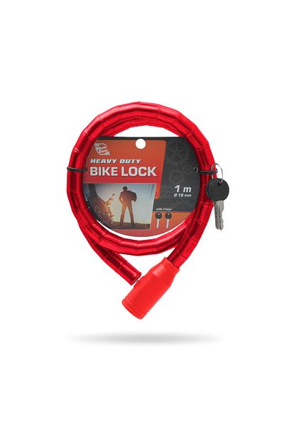 Mercaton Steel bicycle lock with armored lock, Ø 18 mm, length 100 cm, Red