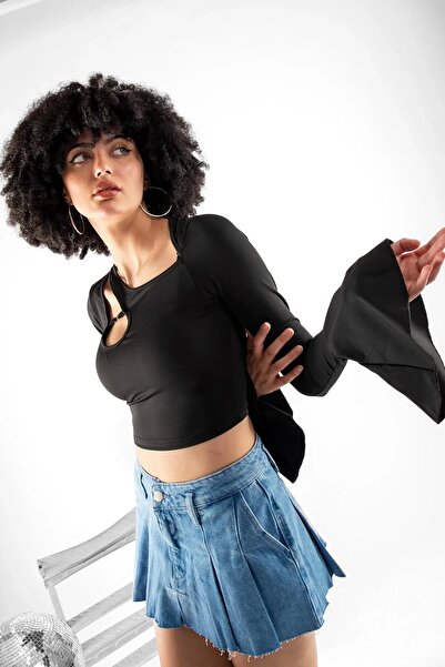 Bak Moda Чорна коротка сукня з декольте і широкими штанинами