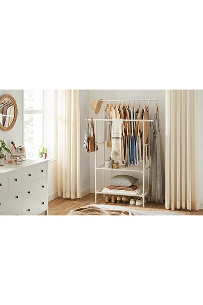 SONGMICS Clothes rack with double hanger bar, 2 shelves, load capacity 70 kg, 114x45x171cm, white