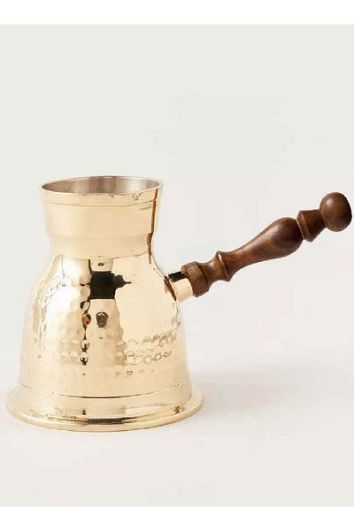 Bin Shihoun Turkish Copper CoffeePot 10Cm With Wooden Handle Made In India