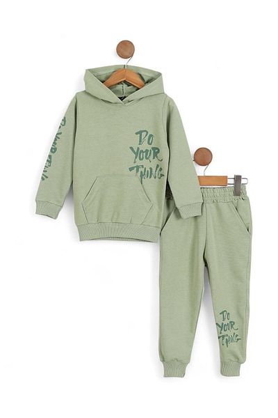 Ege Bebek Boys' Seasonal Hooded Printed Sweatshirt and Tracksuit Bottoms 2-10 Years Old Tracksuit Set