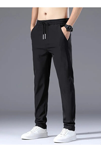 LAUSRA Men's Black Plus Size Baggy Loose Cut Pants Six Stretchy Comfortable F...