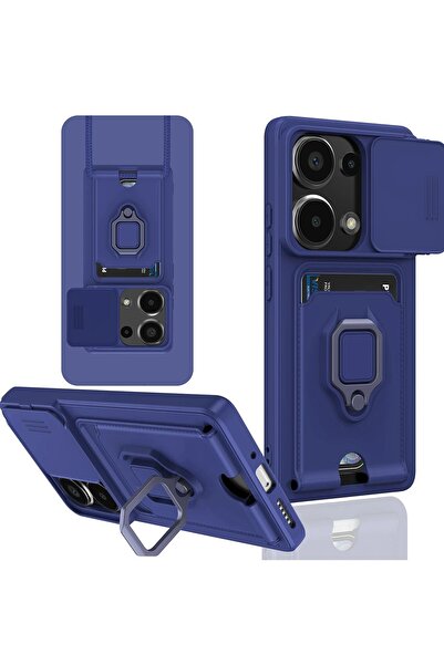 CepteToptan Myt09 Xiaomi Redmi Note 13 Pro 4g Case Zuma Silicone with Ring and Business Card Holder - Navy Blue