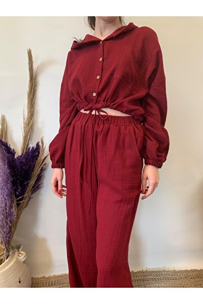 ARİNNASİDE Muslin Hooded Button Crop Shirt