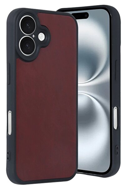 CepteToptan Myt09 iPhone 16 Compatible Case Aras Leather Cover - Burgundy