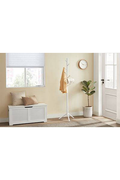 VASAGLE Solid Wood Tree Coat Rack with 8 Hooks 175cm White