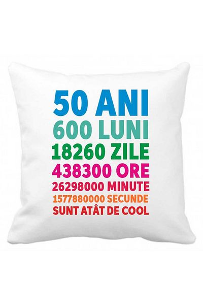 CRD PRINT Personalized Pillow with Text '50ANI 600 LUNI....', 40 x 40 cm, Polyester, White