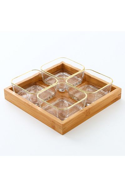Shuer Four Pieces Glass Bowls With A Tray Light Extravagant Fruit Plate Creative Glass Platter