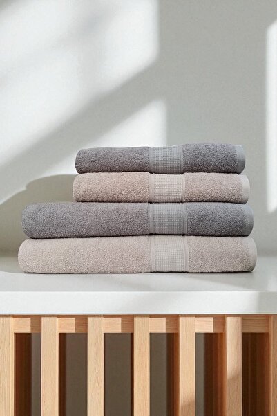 asev tekstil 90X150 & 50X90 cm - Honeycomb 4-Piece Bath Towel Set