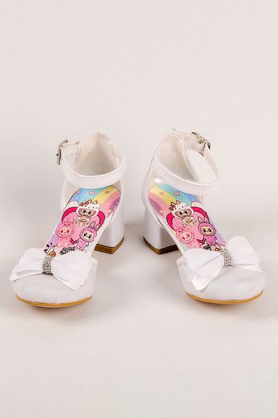 NS Little Girls' Labubu Printed Heeled Shoes, Girls' Evening Dress Shoes