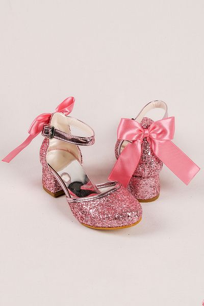 NS Little Glittery and Bow Girls' High Heels, Evening Dress Shoes, New Season