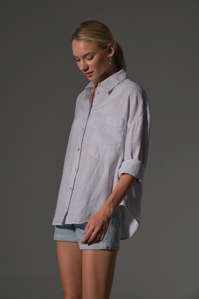 Maule Linen Blend Button Adjustable Long Sleeve Women's Shirt @Inci