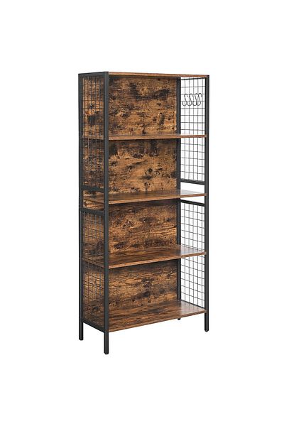 VASAGLE Bookcase, 4-tier shelf, steel frame and MDF shelves, 74x30x155cm, rustic brown and black