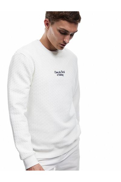 Koton Long Sleeve Crew Neck Textured White Men's Sweatshirt 6Wam70075Mk