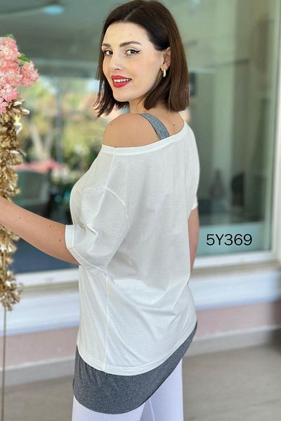 İnce Topuk One Shoulder Low-Cut Viscose Blouse 5Y369