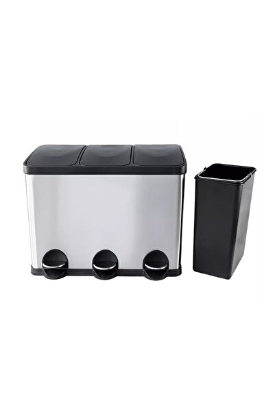NEXTBRIDGE Stainless Steel Finger Print Proof Step Garbage Bin with Pedal 60 Ltr. (20Ltr x 3 Compartment)