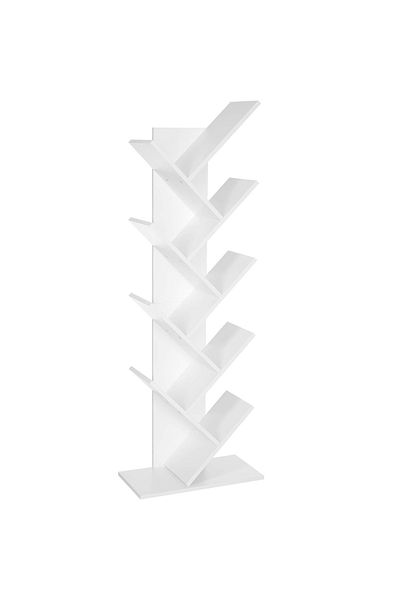VASAGLE 8-Tier Floor Bookcase with V-Shaped Wooden Shelves, 25x141x50cm, White